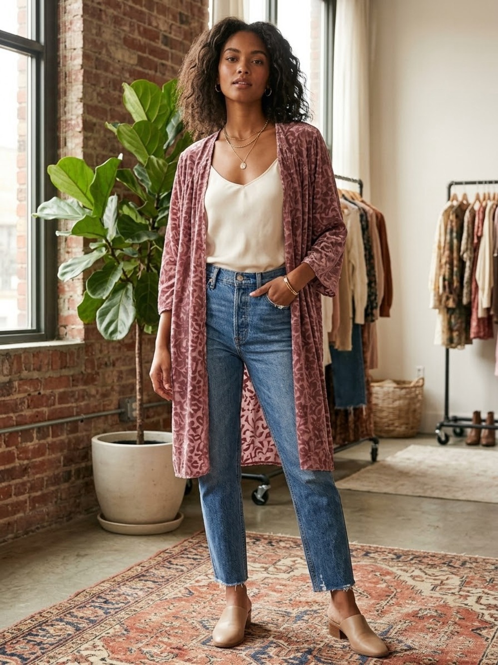 The Muses Lounge New Tags Plush Burnout Velvet Kimono Dusty Mauve XL Fall
